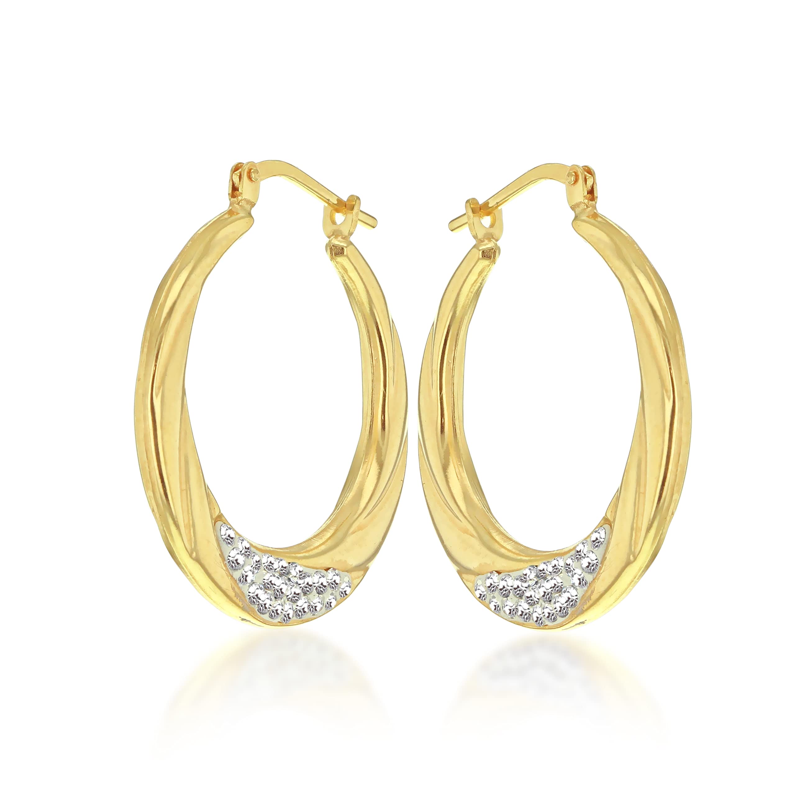 Tuscany Silver Women's Sterling Silver 9 ct Yellow Gold Bonded Crystal 24.5 mm Creole Earrings