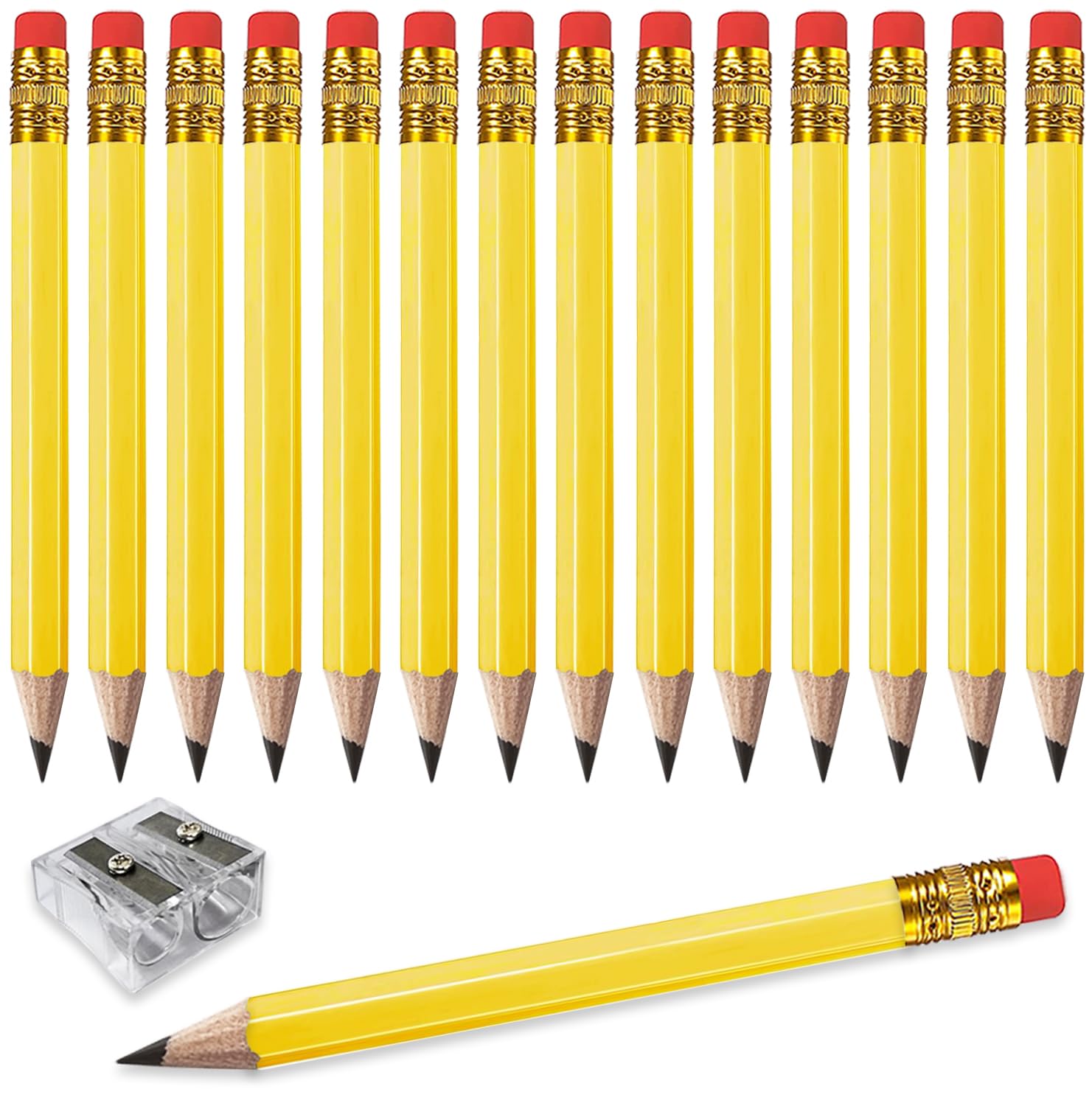 Adhere 25pcs Golf Pencils with earser Hexagon Wooden Pencils Graphite 2B for Golf Event Scoring,Classroom,Wedding,Company Meetings,Pew, Pocket (Yellow)