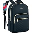 LOVEVOOK Leather Backpack for Women,15.6 inch Leather Laptop Backpack Women Computer Backpack Laptop Bag,Stylish Quilted Travel Backpack Purse Work Bag Teacher Backpack with USB Port,Dark Blue-green