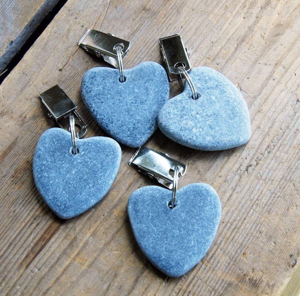 Bluebell Yard Set of four blue grey stone heart outdoor table cloth clamps