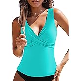 GRAPENT Tankini Tops for Women Cross Over Adjustable Straps Padded Modest Swimsuits Swimwear Bathing Suit Swim Top Only