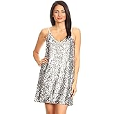 Anna-Kaci Women's V Neck Sleeveless Gradient Sequin Stretchy Mini Party Clubwear Dress
