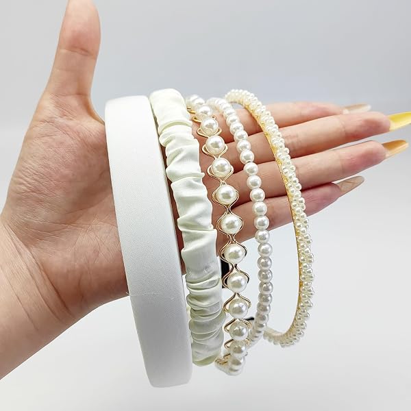 Amazon.com : SHEHARUHI 5pcs White Pearl Headbands Cute Pearl  display picture 2