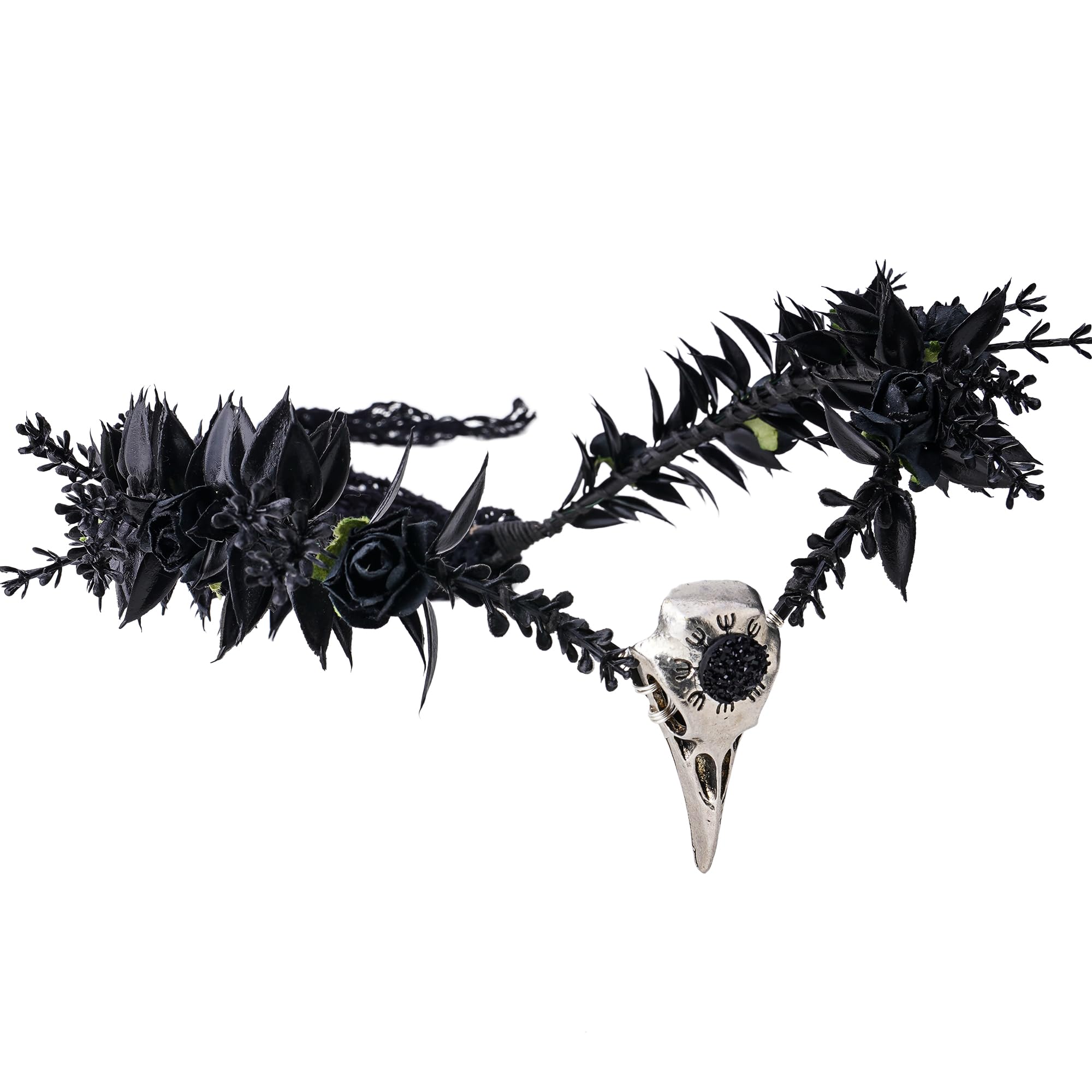MOSTORY Gothic Flower Crown for Goth Accessories, Black Elf Headdress with crow beak for Halloween Cosplay Renaissance