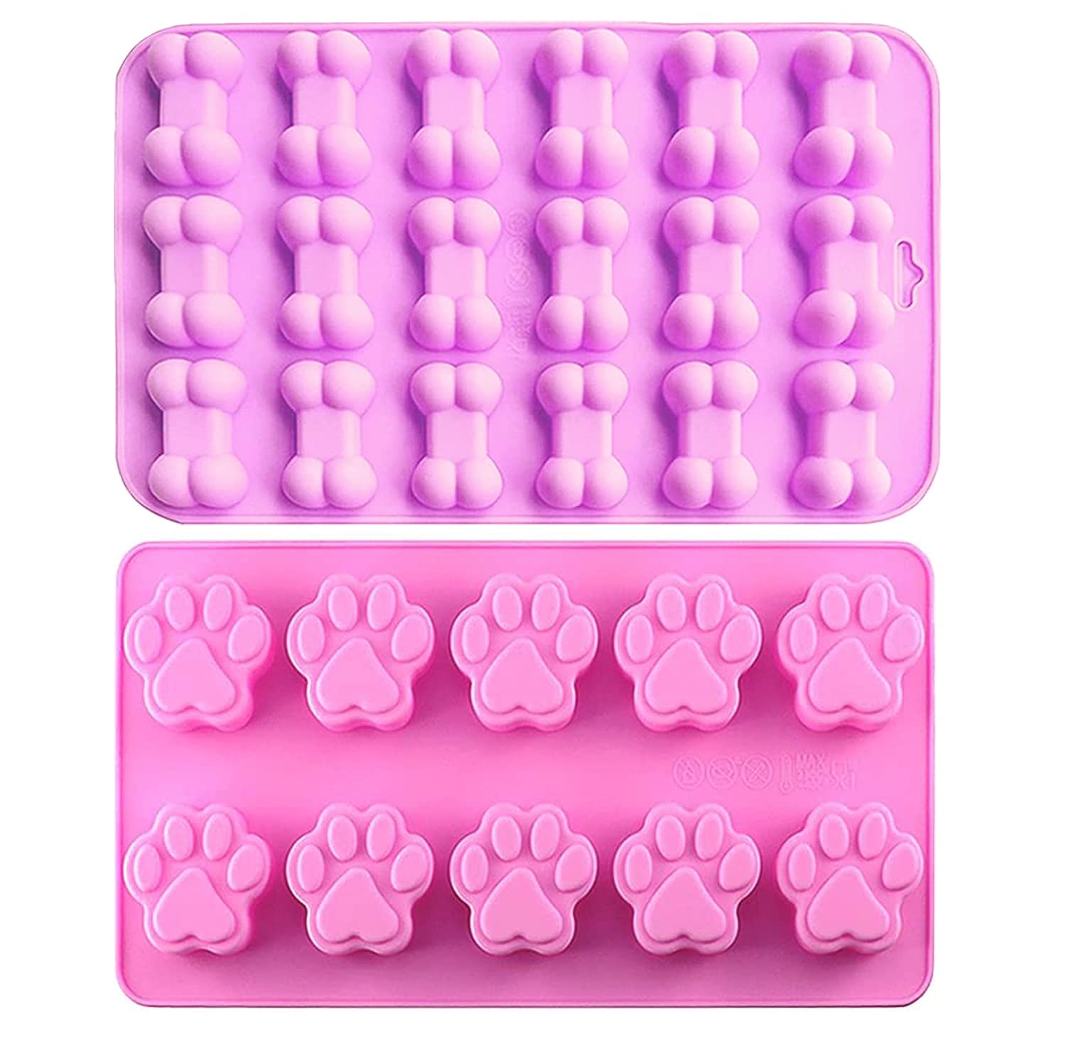 Silicone Chocolate Moulds, 2PCS Cat Paw & Dog Bone Shaped Reusable Baking Molds Ice Cube Trays, Puppy Cat Paw DIY Moulds for Making Candy, Chocolate, Gummy, Jelly, Soap, Cookies, Pet Treats