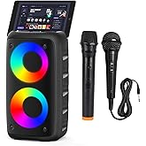 Cinolink Bluetooth Speaker,Karaoke Speaker with 1 Wireless Microphone and 1 Wired Mic,Colorful LED Lights,TWS Pairing, Portable Karaoke for Adults with Rechargeable, AUX/USB Support for Home Outdoor