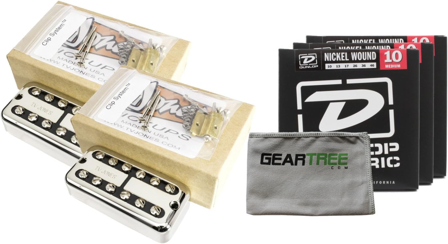 TV Jones Power'Tron Universal Mount Nickel Neck and Bridge Pickup Set w/Geartre