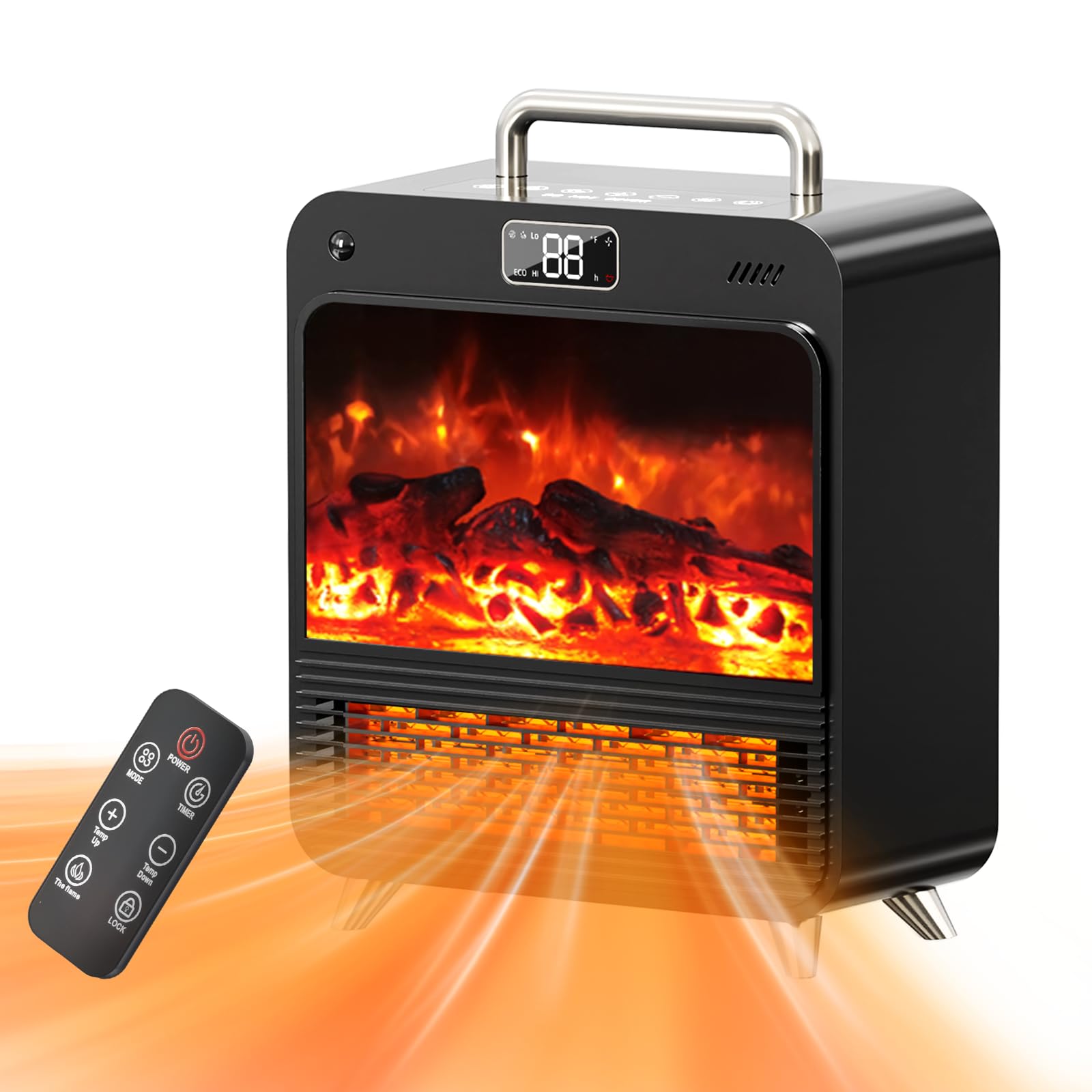 Photo 1 of Electric Fireplace Heater,1500W Portable Electric Space Heater with Realistic 3D Flame,Touch&Remote Control,PTC Fast Heating,3 Heating Modes for Indoor Use Home Office Christmas Decor