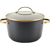 Farberware Forged Induction Ceramic Nonstick Cookware Stockpot with Lid, Dishwasher Safe, Suitable for All Stovetops, 6 Quart Soup Pot, Stockpot - Black and Gold