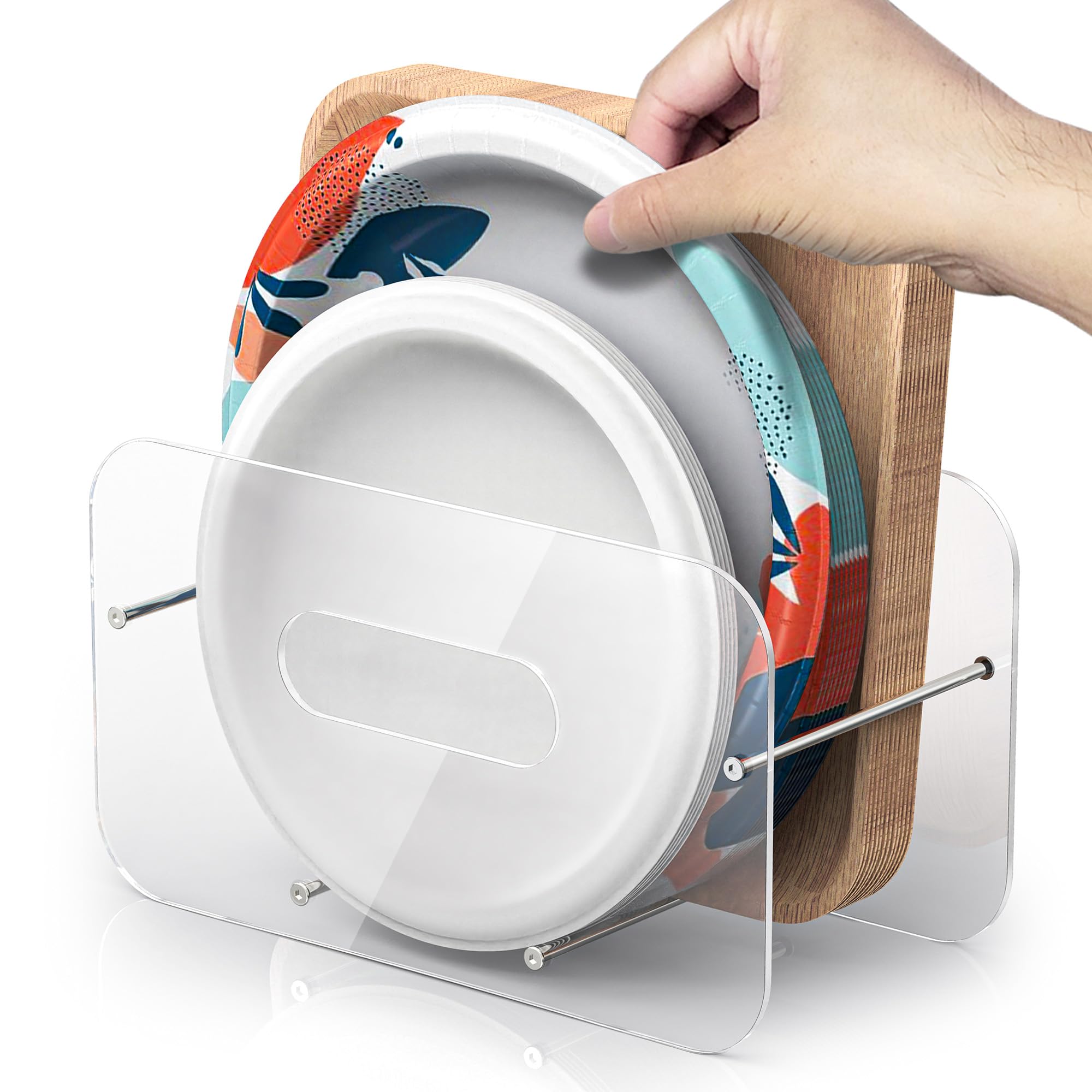 Photo 1 of TOWARDFUN Round/Square Plastic, Foam & Paper Plate Dispenser, Space-Saving 7-12 Inch Disposable Plates Storage Organizer for Cabinet, Countertop, RV or Outdoor Use, Acrylic (Clear)