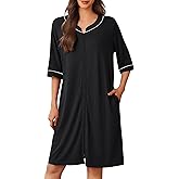 Ekouaer Women Robes Zipper Front 3/4 Sleeve Housecoat Zip Up Bathrobes Lightweight Nightgown with Pockets S-XXL