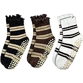 ERMO NKES Striped Yoga Socks for Women – 3 Pairs Non Slip Grip Pilates Barre Socks, Cute Workout Socks, US Size 5-9