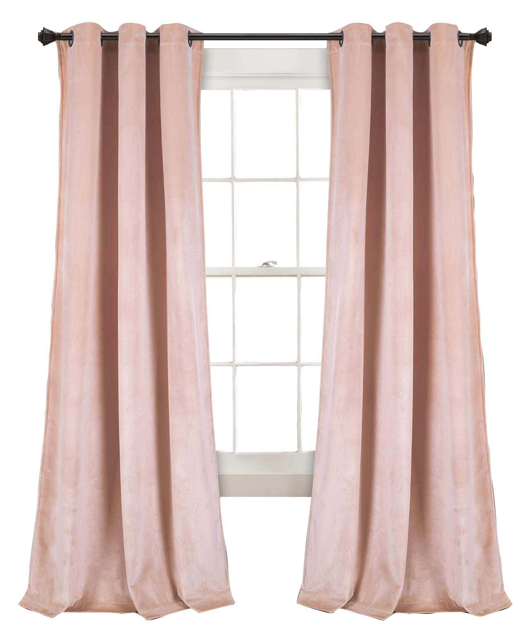 Lush Decor Prima Velvet Solid, 84" L x 38" W, Blush Curtains Color Block Room Darkening Window Panel Set for Living, Dining, Bedroom (Pair)