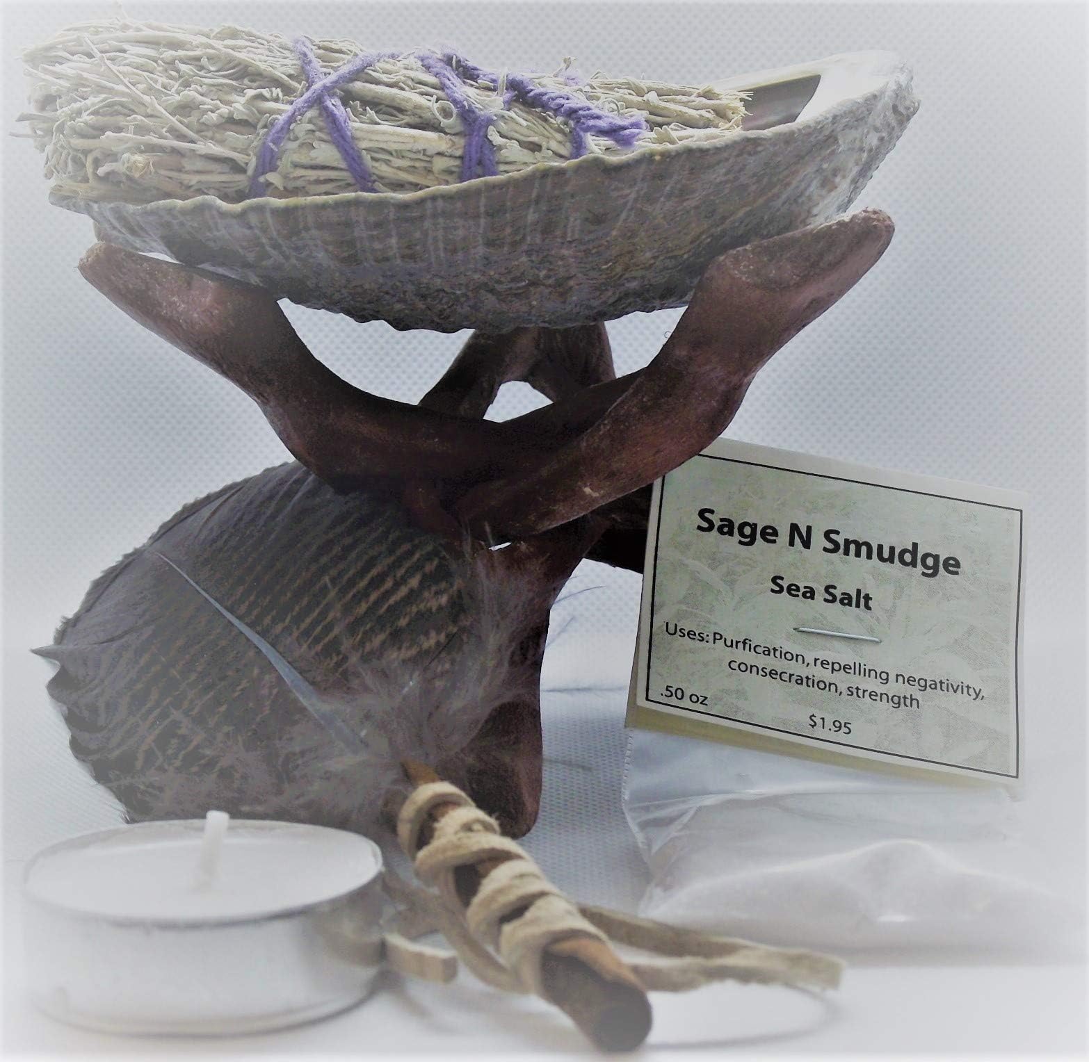 Sage Smudge Kit Large Shell Sage Stick Stand Feather Full Directions