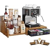 Bliesosfud Coffee Station Organizer with K Cup Holder, 28 Pod Capacity,3-Tier Syrup Rack with Coffee Pod Holder Drawer, Coffee Bar organizer Countertop for Accessories,Rustic Brown