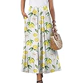 Hresuewn Women's Skirt High Waist Elastic Waist Maxi Skirts A-Line Flowy Long Skirts for Beach Party Holiday