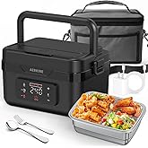 AERKINE Electric Lunch Box For Adults - Rechargeable 60W Self-Heating Food Warmer with 1.0L Stainless Steel Container, Heated Lunch Box For Office, Picnic, Car & Outdoor Use(Black)