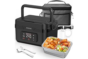AERKINE Electric Lunch Box for Adults - Rechargeable 60W Self-Heating Food Warmer with 1.0L Stainless Steel Container, Heated