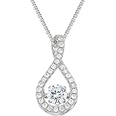 Central Diamond Center Twisted Pear Dancing Gemstone Necklace in 925 Sterling Silver w/Pure Brilliance Zirconia CZ