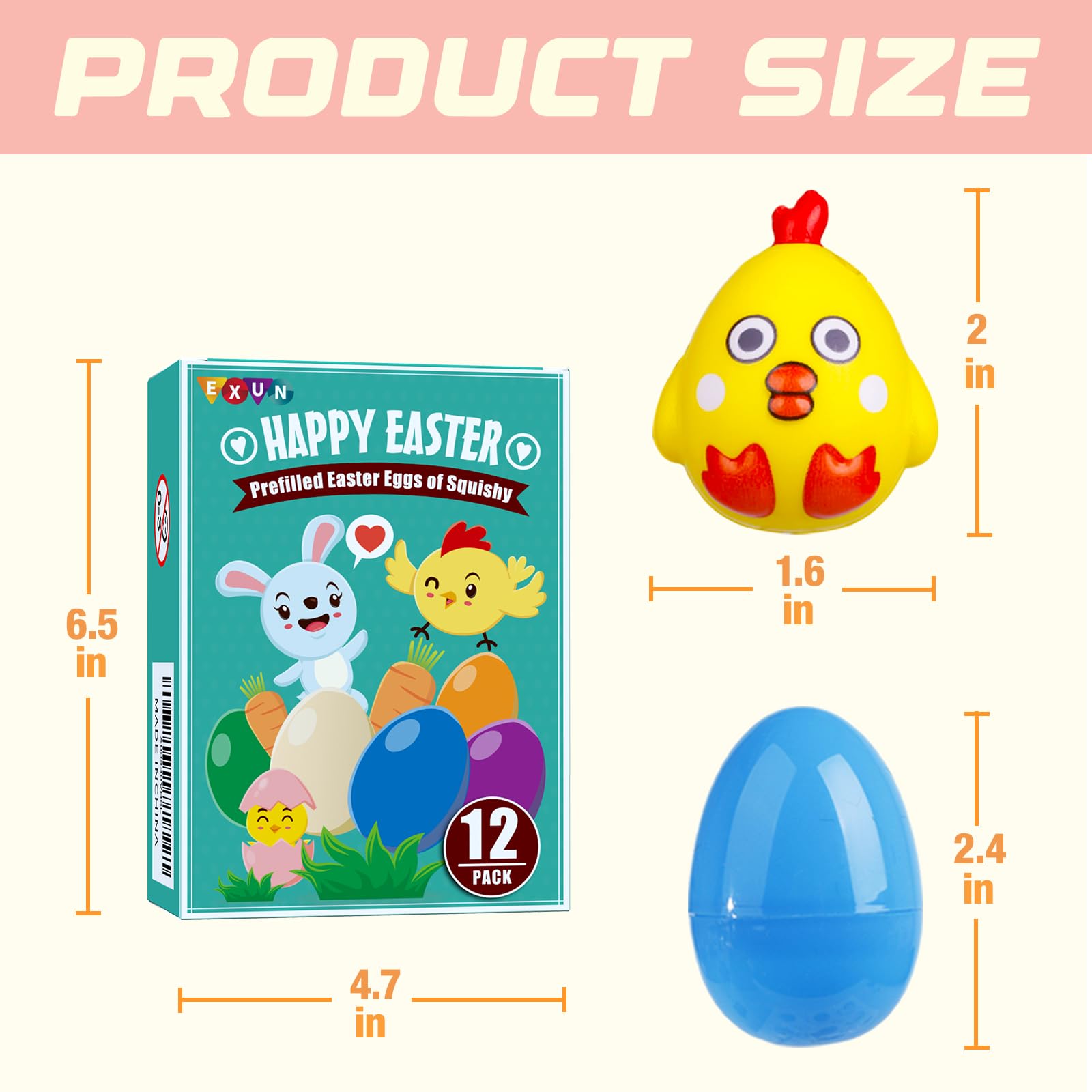 Exun 12 Pack Easter Eggs Filled with Squishy Toy - Mini Squishies Eggs Bunny Toys Inside for Easter Eggs Hunt, Easter Basket Stuffers/Fillers, Filling Treats, Party Favor, Classroom Prize Supplies