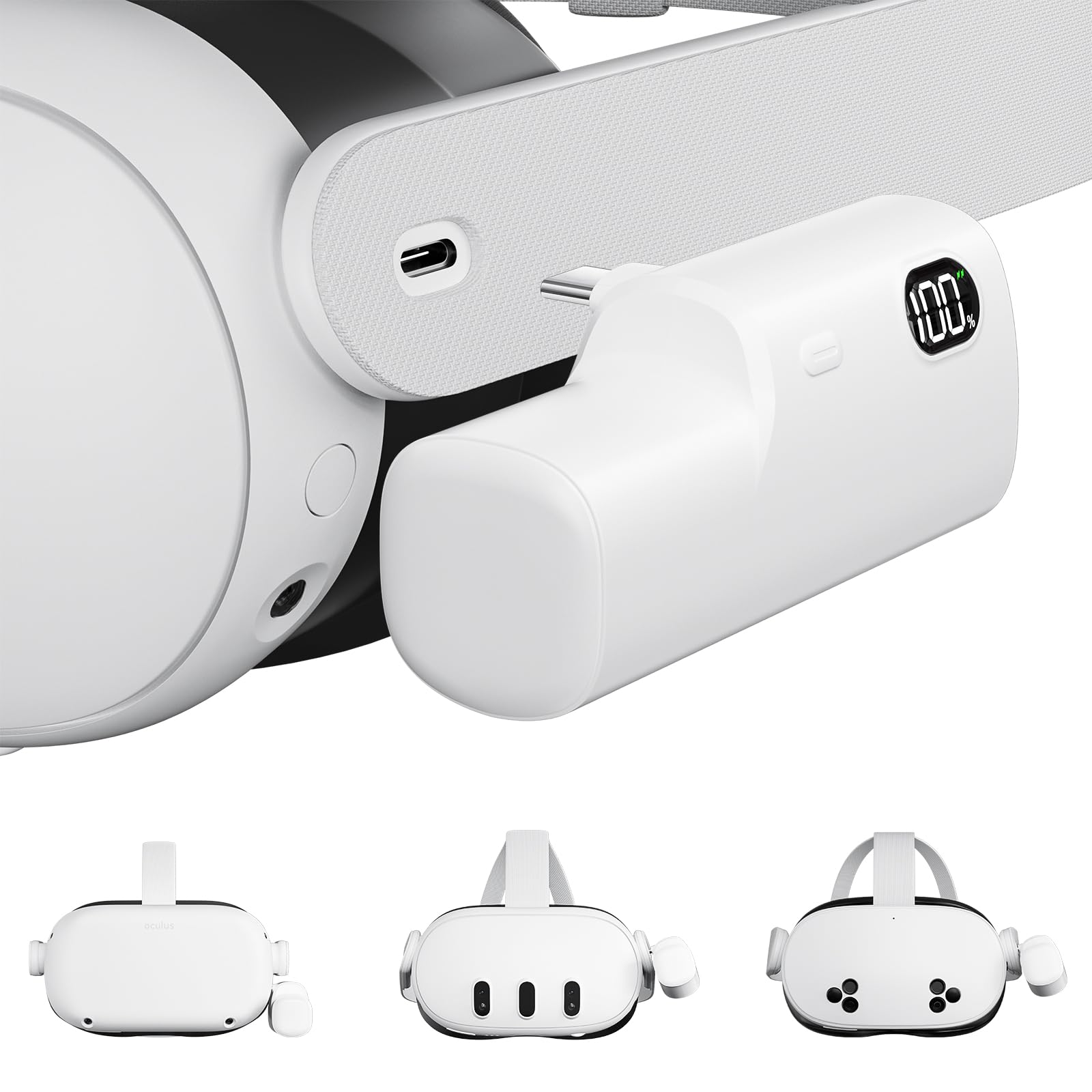 Battery Pack for Meta Quest 3/3S and 2, Accessories for Oculus Quest 2/3/3S, 5000mAh Extended Battery Charger Lightweight VR Accessories VR Headset Power Bank Extra 2-4H Playtime