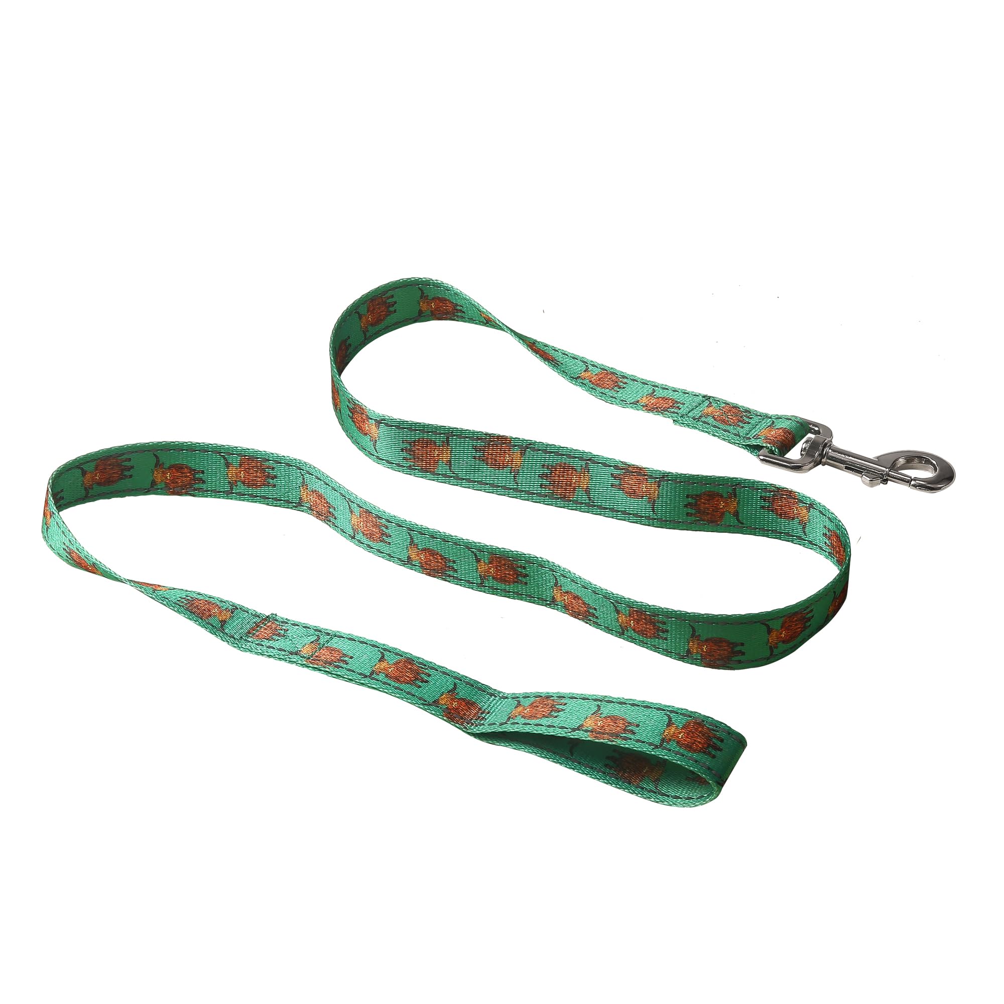Eco Chic Recycled Dog Lead Double Sided Reflective Machine Washable Pet Leash (Highland Cow Teal Medium/Large)