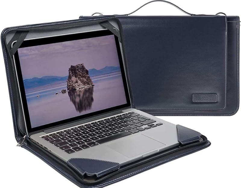 Broonel Blue Leather Laptop Messenger Case Asus Chromebook Flip C436 14"