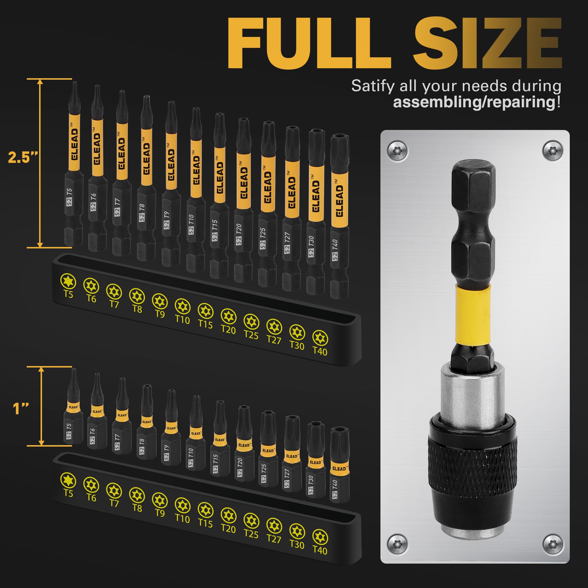 Tamper Proof Torx Bit Set: 25 Pieces T5-T40 Torx Security Bits Set | Torque Star Bits with 2.5