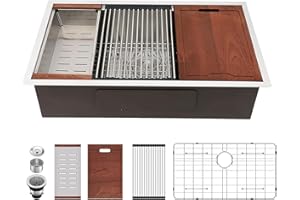 32 Inch Undermount Kitchen Sink - Lordear 32x19 Inch Stainless Steel Kitchen Sinks Ledge Workstation 16 Gauge Single Bowl Under Counter Handmade Sink with Cutting Board