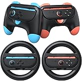 FASTSNAIL Controller Grips & Steering Wheels for Switch 2 (2025), Ergonomic Handles Kit for Mario Kart World/8 Deluxe Wheel, Switch2 Joypad Accessories for Family Party (4 pack)