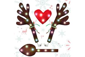 Frienda Christmas Car Antler with LED Light, Reindeer Christmas Antlers Car Kit with LED Lights, Reindeer Car Kit Antlers, Nose, Tail, Top Grille Reindeer Christmas Decorations for Car