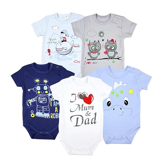 TupTam Unisex Baby Kurzarm Body mit Aufdruck Spruch 5er Pack