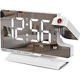 SZELAM Digital Clock,Alarm Clock Bedside with Projection,7.3" Mirror Clock with 180&deg;Rotating Projector,Dual Alarm with 3 Mode,Brightnee Adjust,DST,Snooze,Charging Port,5 Levels Volume for Desk Teens