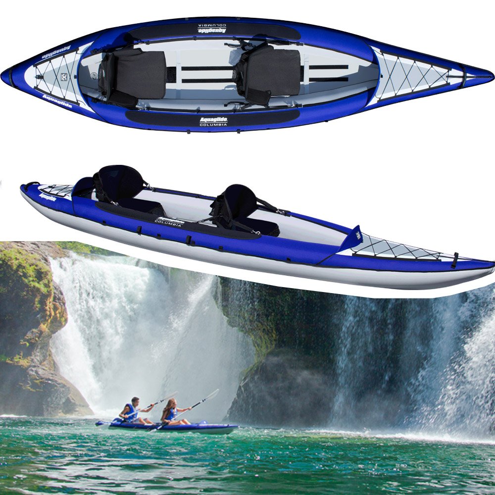Aquaglide Inflatable Kayak Columbia Two XP Canoe 409 cm x 91 cm L B Airboat 2 People