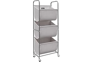 STORAGE MANIAC 120 Liters Vertical Rolling Laundry Hamper, 3 Section Laundry Sorter with Wheels and 2 Breaks, 3-tier Laundry Baskets for Small Space, Dorm, Laundry Room, Closet, Bathroom, Gray 3-tier