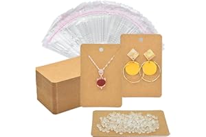 Twavang Brown Earring Cards for Selling Set with 100Pcs Earring Display Cards, 200 Pcs Earring Backs and 100Pcs Jewelry Packaging Bag for Earrings Necklace Jewelry Display (3.5" x 2.3" Inches)