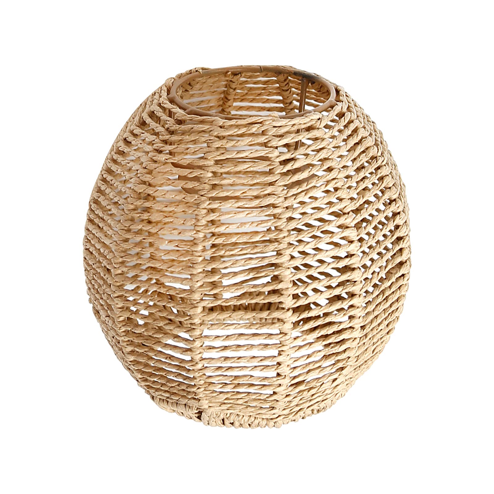 Hoypeyfiy 5.5inches Small Size Pendant Lamp Shade Paper Rattan Boho Handwoven Wicker Lampshade Basket Lamp Shade for Living Room Kitchen Bedroom Restaurant Dining Room [Energy Class A++]