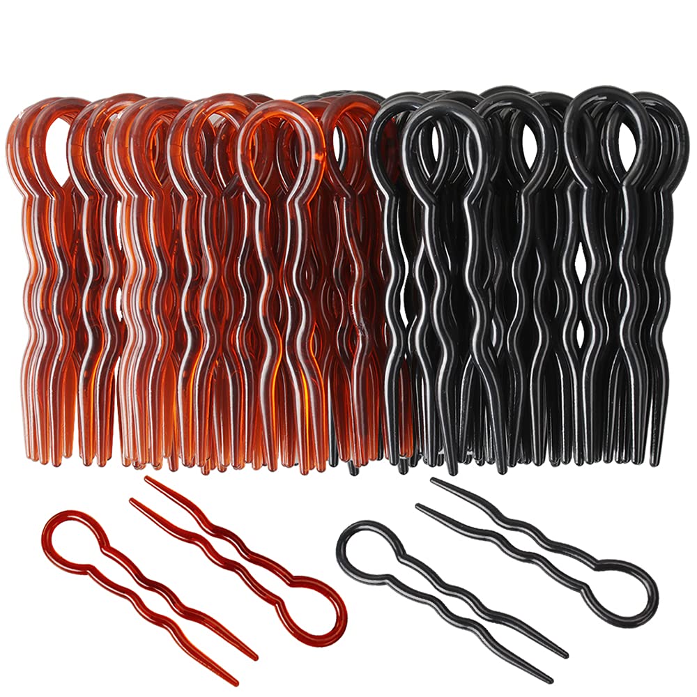 40 Pieces U Shaped Hair Pins, Plastic Large Hair Pins for Buns, Secure Hold Bobby Pins Hair Grips, Fast Spiral Hair Braid Twist Styling Hair Clips Pin for Lady, Girl, Women (Black + Brown)