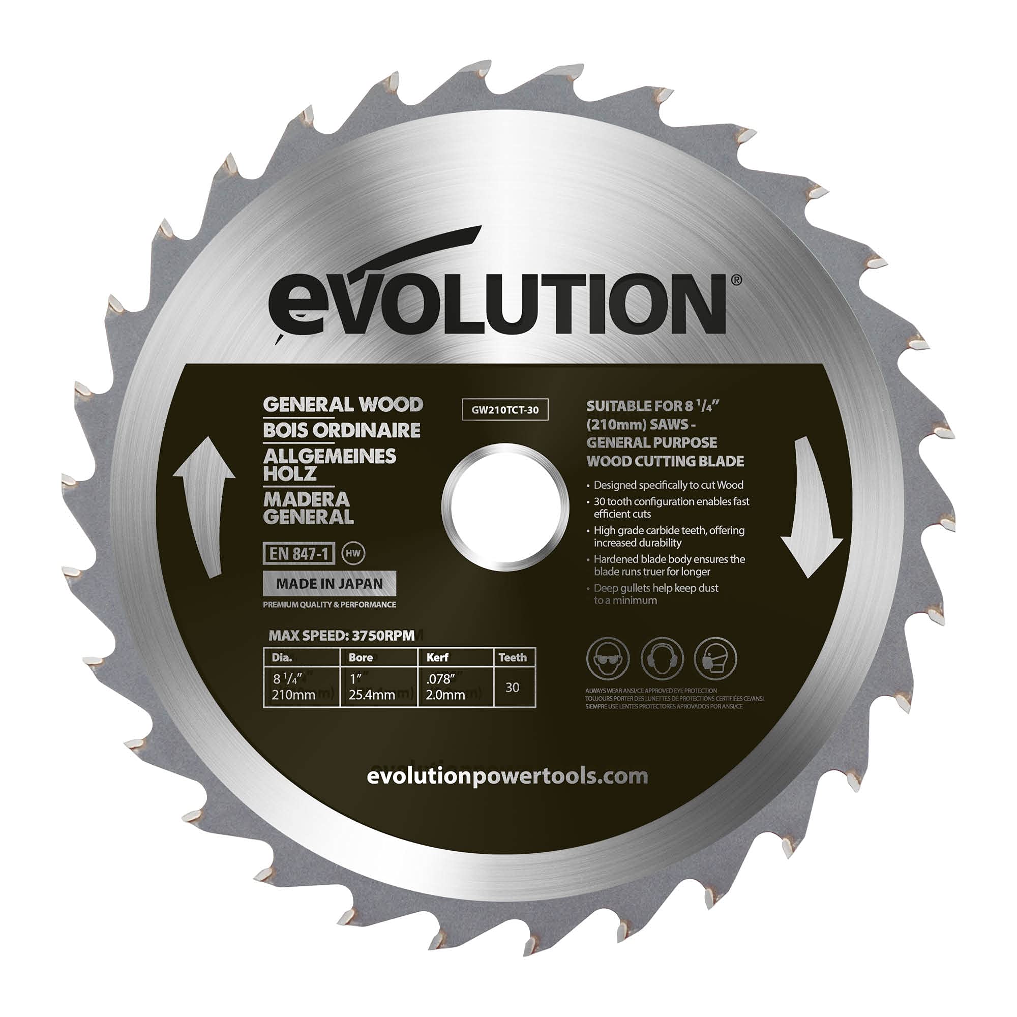 Evolution Power Tools HTC210WRAGE Wood Carbide-Tipped Blade, 210 mm