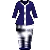 FANDEE Women's Pencil Dresses Midi Bodycon Elegant 3/4 Sleeve Business Work Dress Blue