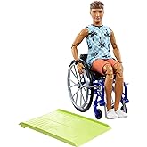 Barbie Ken Doll with Wheelchair &amp; Ramp, Kids Toys, Fashionistas, Brunette with Beachy Tee and Orange Shorts, Clothes and Accessories