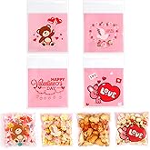 Valentines Treat Bags, 100 PCS Valentiens Cellophane Treat Bags, Valetines Candy Bags, Self Adhesive Plastic Valetine Gift Bags Cookie Bags Goodie Bags for Valentine's Day Holiday Party Favor Supplies