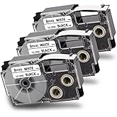Pristar Compatible Label Tape Replacement for XR-9WE XR-9WE2S for Casio Label Maker Tape 9mm Black on White Use with Casio Label Maker KL-100 KL-60 KL-120 KL-750 KL-750B KL-7000 KL-7200 KL-820, 3-Pack