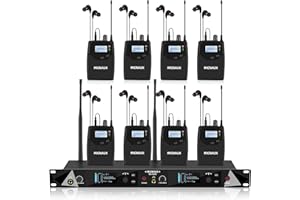 MICNAUX Wireless in Ear Monitor System, 2 Channel UHF Pro Mono IEM System for Singer Musicians, 2x40 Frequencies, 330ft Range, Rack Mount Transmitter and Bodypacks Receiver for Band, Studio (8 Pack)