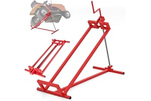 IRONMAX Riding Lawn Mower Lift, Folding Lawn Tractor Lift with Manual Handle, Adjustable Height & Angle, Telescopic Maintenance Jack, Heavy Duty Steel Lawnmower Jack, 880 LBS Weight Capacity (Red)