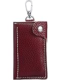 Genuine Leather Key Case Car Key Holder 6 Hook Key Wallet with Zipper Credit Card Holder Key Chain for Men Women (Red)