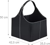 Relaxdays Black Imitation Leather Firewood Log Basket Holder with Handle view 4