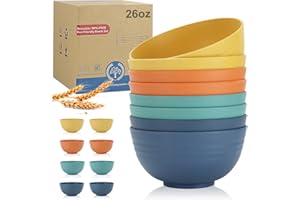 WROVA Wheat Straw Bowl Sets,8 PCS Unbreakable Cereal Bowl 26 OZ,Microwave and Dishwasher Safe Bowls,Bowl Sets for Camping and Picnic BPA Free Colorful Salad Bowls for Serving Soup,Oatmeal and Fruit Etc…