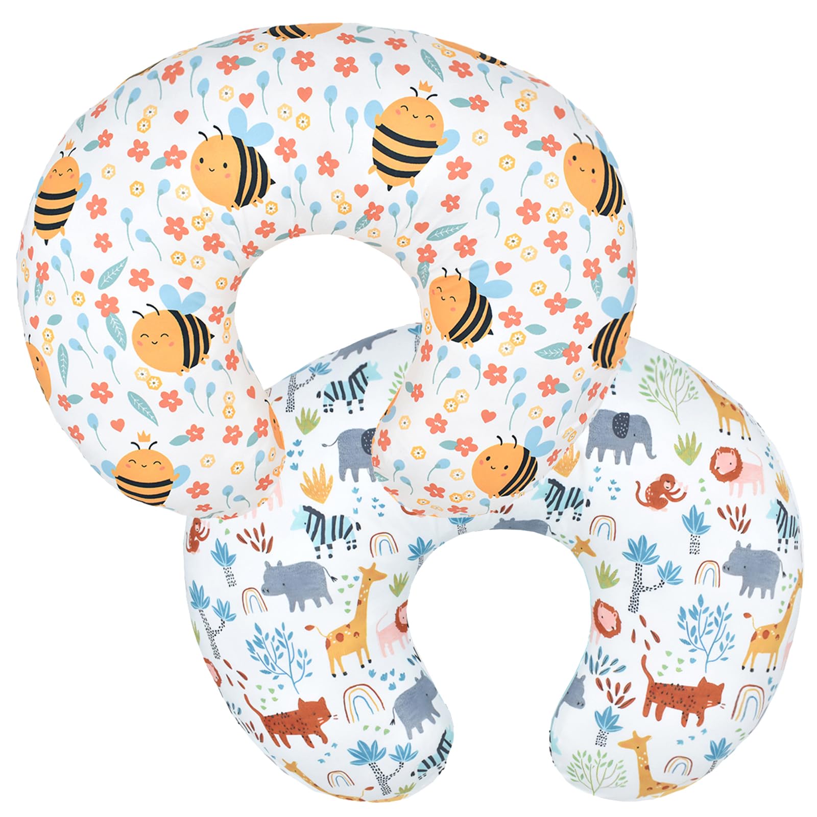 Winmany 2 Pack Baby Nursing Pillow Cover Newborn U-Shaped Breastfeeding Pillowcase Cushion Cover Stretchy Replaceable Forest&Floral Pillow Cover Slipcover 22.5x18 inch