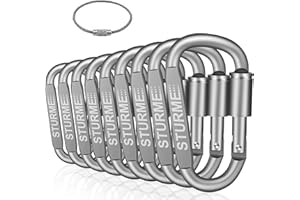 STURME Carabiner Clip Aluminum D-Ring Locking Durable Strong and Light Large Carabiners Clip Set for Outdoor Camping Screw Gate Lock Hooks Spring Link Improved Design Pack (9 Pack)